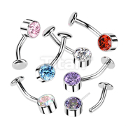 Implant Grade Titanium Threadless Belly Button Ring With 5mm Convex Base and Bezel Set Round CZ