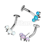 Implant Grade Titanium Threadless 5mm Convex Disc Floating Belly Ring With 3-Bezel Set Round Opal Fan
