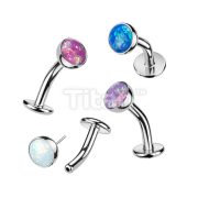 Implant Grade Titanium Threadless Floating Convex Base Belly Button Ring With Bezel Set Opal Ball Top