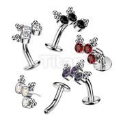 Implant Grade Titanium Threadless Floating Convex Base Belly Button Ring With 3 Bezel Set Curved CZs and Trinity Ball Clusters Top