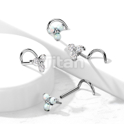 Implant Grade Titanium Threadless Push in Nose Screw Rings with CZ or Opal Set Trinity Top