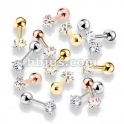 60 Pcs Prong Set Clear Star CZ PVD over 316L Surgical Steel Cartilage, Tragus Barbell Studs Bulk Pack (20 Pcs x 3 Colors)
