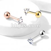 Prong Set Triangle CZ 316L Surgical Steel Cartilage, Tragus Barbell Studs