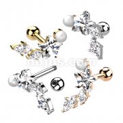 Star CZ with Marquise CZ Vine and Pearl 316L Surgical Steel Cartilage, Tragus Barbell Stud