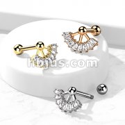 Multi Square CZ Fan Top 316L Surgical Steel Cartilage, Tragus Barbell Studs