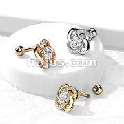 Paved CZ Flower with CZ Center 316L Surgical Steel Cartilage, Tragus Barbell Studs