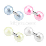Pearlish Coat Acrylic Balls 316L Surgical Steel Tragus/Cartilage Barbell