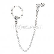 Single Gemmed Captive Bead Ring with Chain Linked Cartilage/Tragus Barbell  316L Surgical Steel 