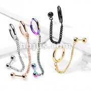 Round Clicker Hoop Earring and Chain Linked Cartilage Barbell 316L Surgical Steel