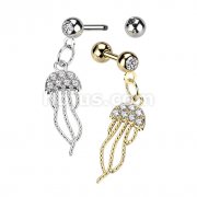 CZ Pave Jellyfish Dangle 316L Surgical Steel Cartilage/Tragus Barbell