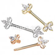 Double Heart 3 Marquise CZ 316L Surgical Steel Nipple Barbell Ring