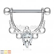 Pear CZ Center with Infinite Filigree Dangle 316L Surgical Steel Nipple Rings
