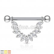CZ Set Linked Feather Dangle 316L Surgical Steel Nipple rings