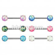 60 Pcs Opal Glitter Prong Set Ends 316L Surgical Steel Nipple Barbell Bulk Pack (10 pcs x 6 colors)