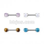 40 Pcs Semi Precious Stone Prong Set Ends 316L Surgical Steel Barbell Nipple Rings Bulk Pack (10 pcs x 4 Colors)