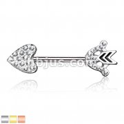 CZ Paved Heart Arrow And Bow End 316L Surgical Steel Nipple Barbell Rings