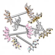 5 Marquise Crystals Fan Ends 316L Surgical Steel Nipple Barbell Rings