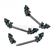 Black PVD Over 316L Surgical Steel Nipple Barbell With One Abalone Bat Wing on Each End