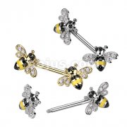 316L Surgical Steel Nipple Barbell With CZ Bee Ends