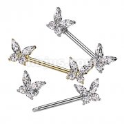 316L Surgical Steel Nipple Barbell With CZ Butterfly Ends