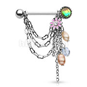 Pair of Chain Drop Dangle with Pearl + Flower Nipple Shield