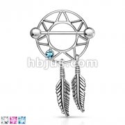 316L Surgical Steel Dream Catcher Nipple Shield with a Gem