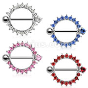 CZ Paved Circle With Pring Set CZ Barbell Nipple Rings