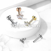 Triple Marquise CZ on Internally Threaded 316L Surgical Steel Flat Back Studs for Cartilage, Labret, and More