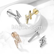 Paved Round CZ Lightning Bolt Top on Internally Threaded 316L Surgical Steel Flat Back Studs for Cartilage, Labret, and More