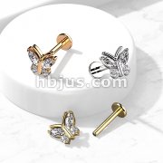 CZ Butterfly Top on Internally Threaded 316L Surgical Steel Flat Back Stud for Labret, Monroe, Cartilage and More