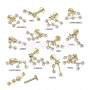 316L Surgical Steel Gold Plated Internally Threaded CZ Zodiac Constellation Labret Stud