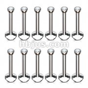200pc 18GA Internally Threaded Labret with Press Fit Gem 316L Surgical Steel Pack (4 Sizes Available)
