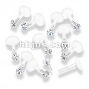 100 Pcs Prong Set Clear Star CZ 316L Surgical Steel Top Push In Bio Flex Flat Back Studs for Labret, Monroe, Ear Cartilage, and More