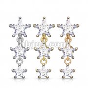 Dozen Pack Three Star CZ Vertical Drop 316L Surgical Steel Top Drop Belly Button Navel Rings