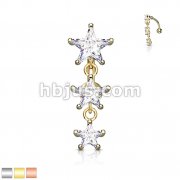 Three Prong Set Star CZ Vertical Drop 316L Surgical Steel Top Drop Belly Button Navel Rings