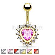 Heart Shape Paved CZ Around Large Heart CZ Belly Button Rings