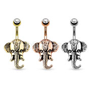 Dozen Pack 316L Surgical Steel Belly Ring with Elephant (4 pcs x 3 Colors)