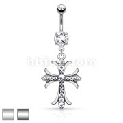 Celtic Cross with Paved Gems Dangle Navel Ring