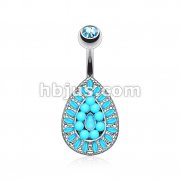 Turquoise Bead Teardrop Aqua Gem Non Dangle 316L Surgical Steel Belly ring 