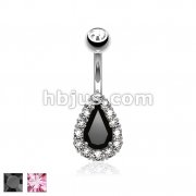Round CZ Paved Around Prong Set Tear Drop CZ  Belly Button rings