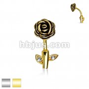 Rose Stem 316L Surgical Steel Belly Button Rings