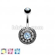 Multi Paved Vintage Shield 316L Surgical Steel Navel Ring