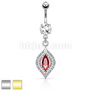 Multi Gem Chandelier with Center Marquise Cut Red CZ 316L Surgical Steel Dangle Navel Ring  