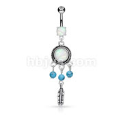 Opal Glitter Center with Turquoise Beads Dream Cathcher Dangle Surgical Steel Belly Button Navel Rings