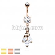 Cluster CZ Peacock Dangle and Round CZ Prong Set 316L Surgical Steel Belly Button Navel Rings