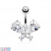 Large CZ Butterfly 316L Surgical Steel Belly Button Navel Rings
