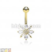 Barguette CZ and Pear CZ Clustered and CZ paved Ball Center 316L surgical Steel Belly Button Navel Rings