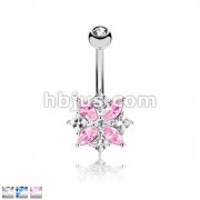 Marquise and Square CZ Cluster Flower 316L Surgical Steel Belly Button Navel Rings