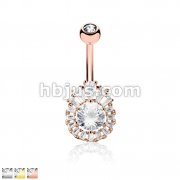Princess Cut CZ and Round CZ Center Double Tier CZ Cluster Belly rings