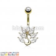 Marquise CZ Peacock 316L Surgical Steel Belly Button Navel Rings